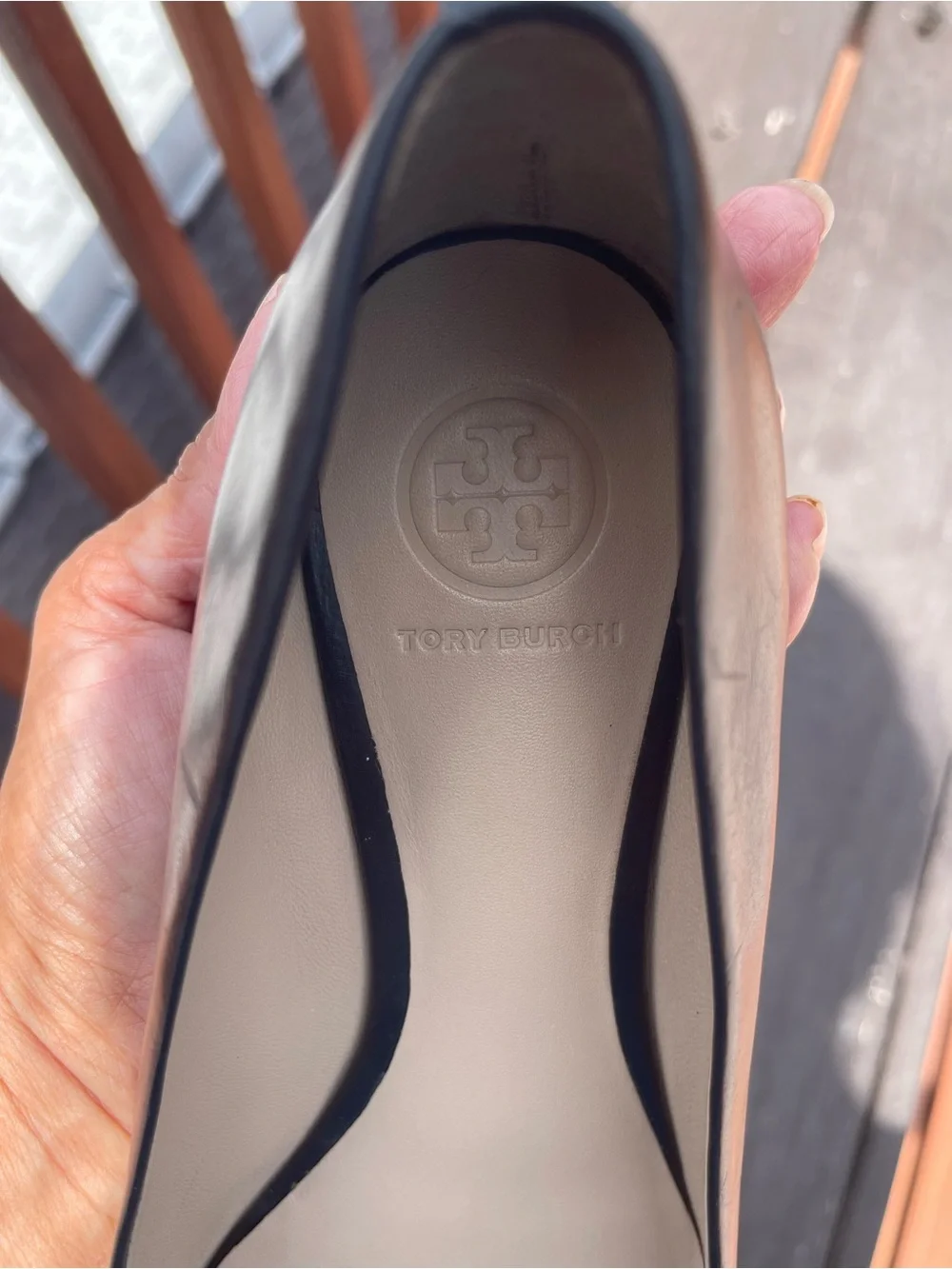 Tory Burch Black Leather Flats with Gold Logo